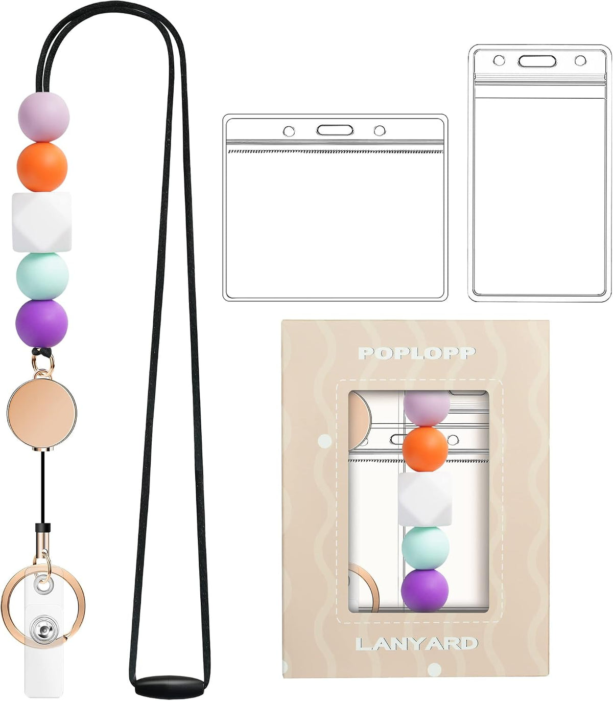 Retractable Lanyards for ID Badges and Keys with 2 Waterproof Card Holders