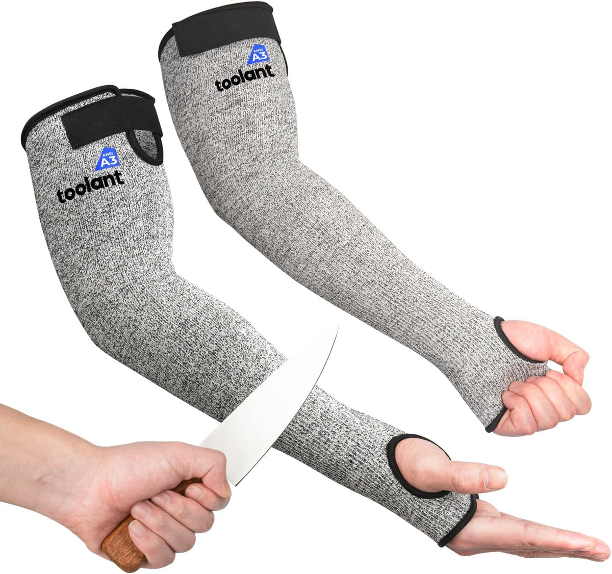 OriStout Cut Resistant Farmers Sleeves with Thumb Hole, Arm Protectors for Thin Skin and Bruising, for Gardening, Welding, Kitchen, Arm Guards for Biting, Pet Grooming, Grey, 1 Pair