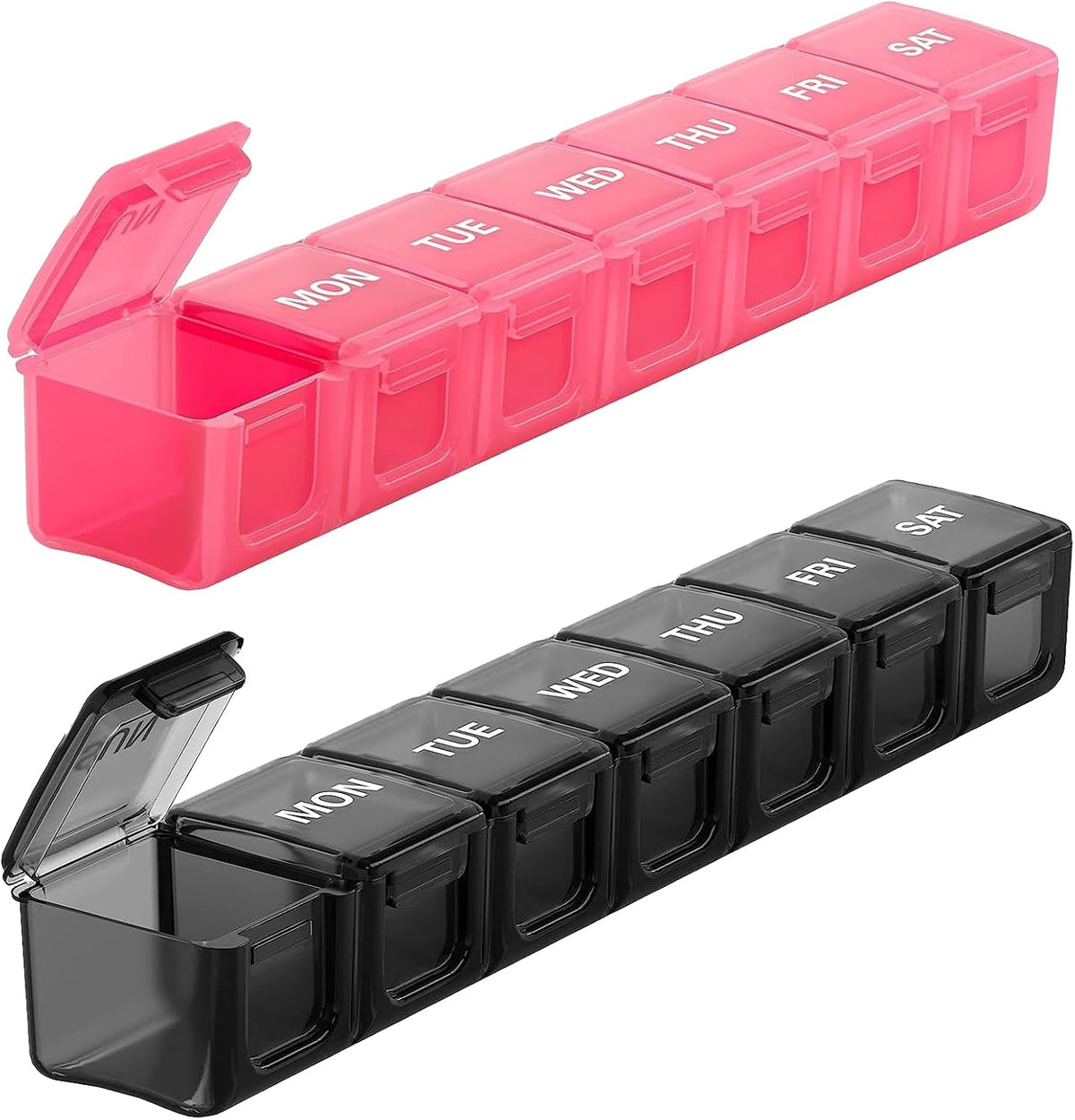 Sukuos Extra Large Weekly Pill Organizer, 7 Day Daily Pill Box Case Easy to Open, Silkscreen Printed Medicine Container with Clear Lid for Vitamins, Fish Oils or Supplements