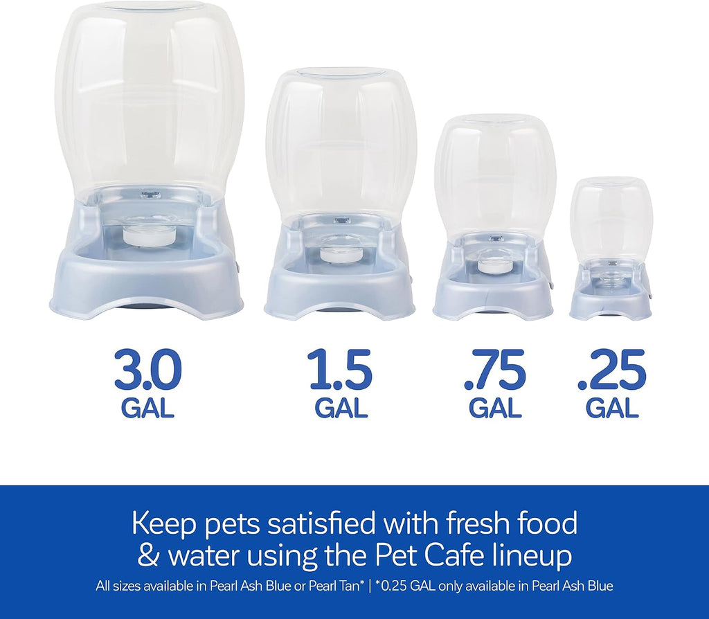 Petmate Pet Cafe Gravity Water Dispenser, 0.75 GAL, Pearl Gray | Bowl for Cats and Dogs, USA Made