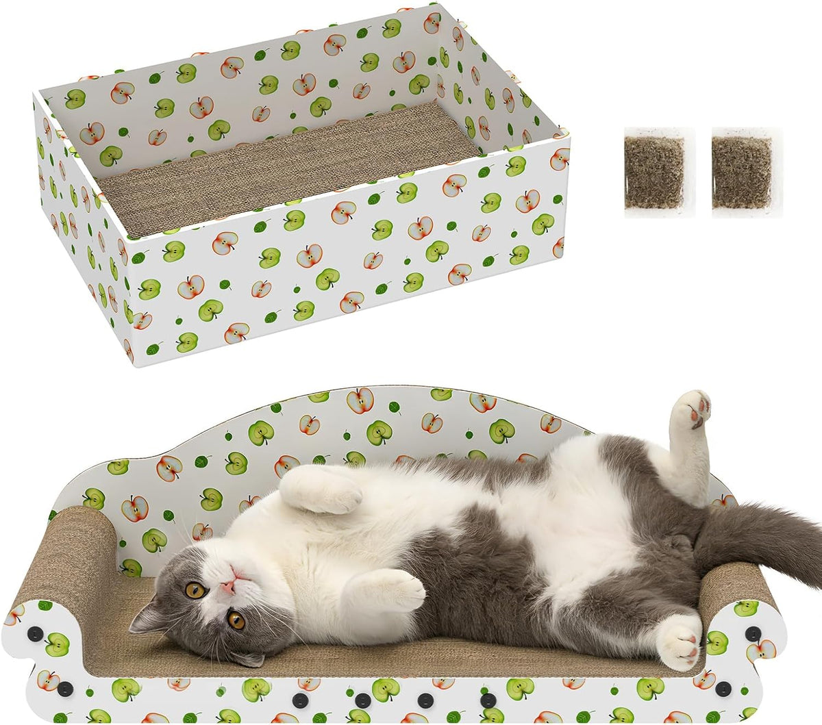 TIMHAKA Cat Scratching Board, Corrugate Cat Scratcher for Indoor Cats with Catnip, Cat Scratch Pad with Premium Scratch Textures Design, Cardboard Cat Scratcher with Double-Sided Usability (Pack of 2)