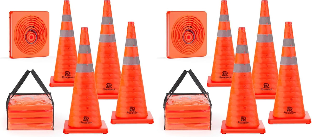 RoadHero 28 Inch 4 Pack Collapsible Traffic Safety Cones with Bag, Orange