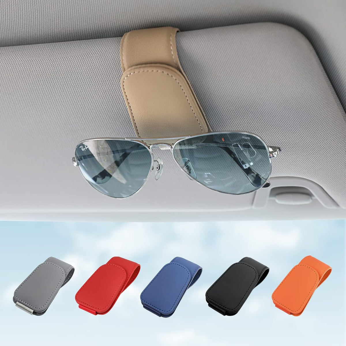 KanSmart Sunglass Holder for Car Sun Visor Magnetic Sunglasses Clip Leather