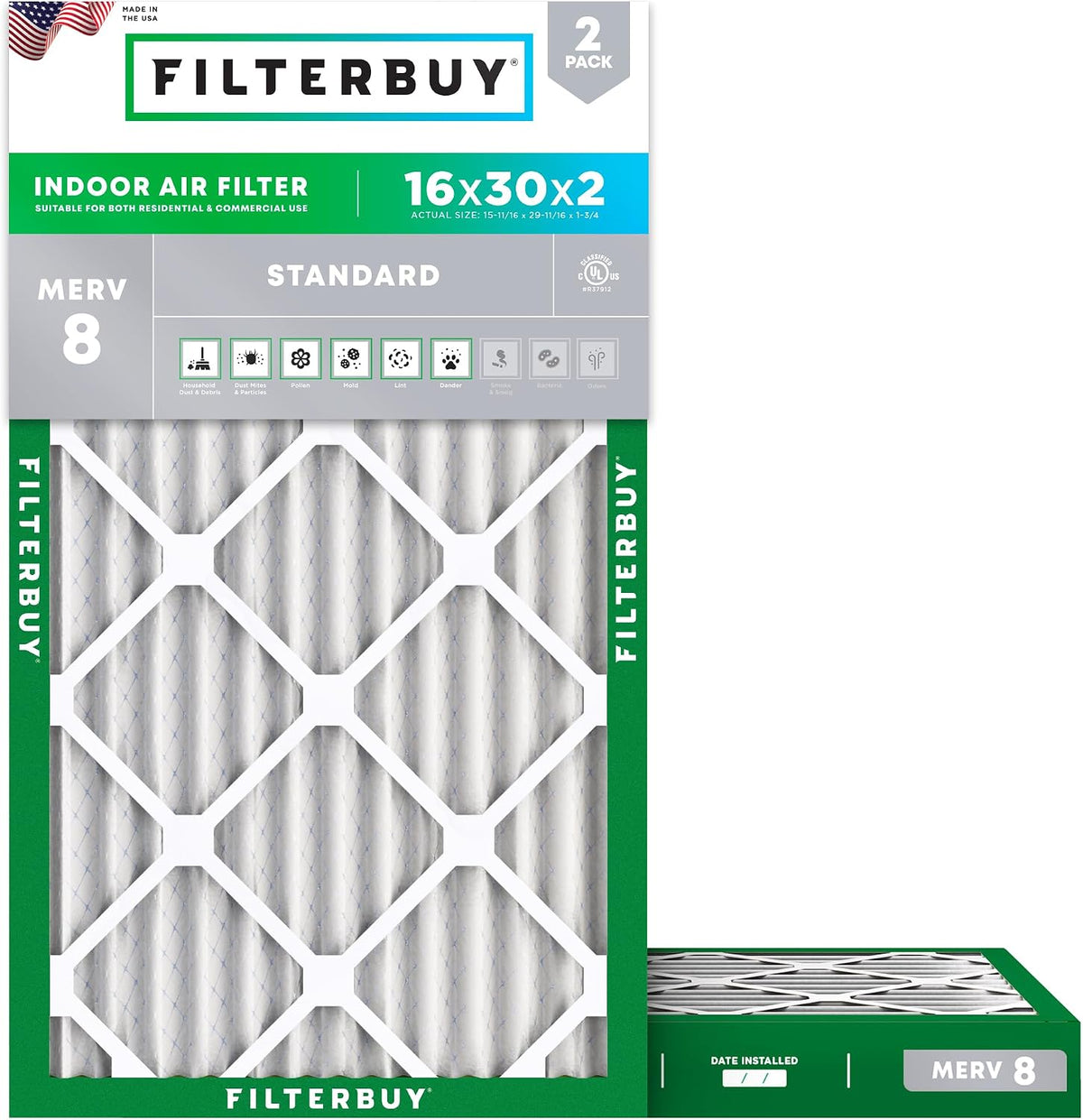 Filterbuy 20x25x4 Air Filter MERV 8 Dust & Allergy Defense (2-Pack)