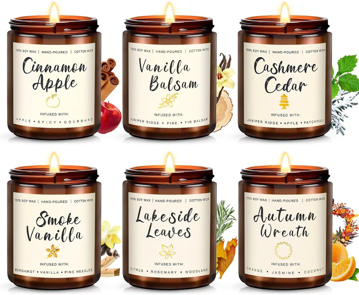 6 Pack Candles for Home Scented Aromatherapy Candle Gift Set for Women Soy Wax Long Lasting Amber Jar Candles Gift for Birthday Mother's Thanksgiving Day Present