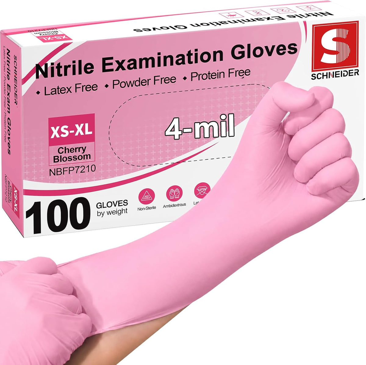 Schneider Medical Nitrile Exam Gloves, Powder & Latex Free, Pink