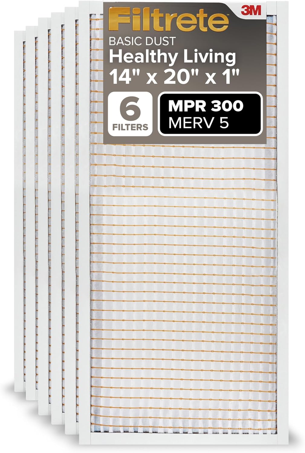 Filtrete 16x25x1 Air Filter MERV 5, 6-Pack AC Furnace HVAC, MPR 300 Basic Dust Defense, Pleated Electrostatic, Removes Lint