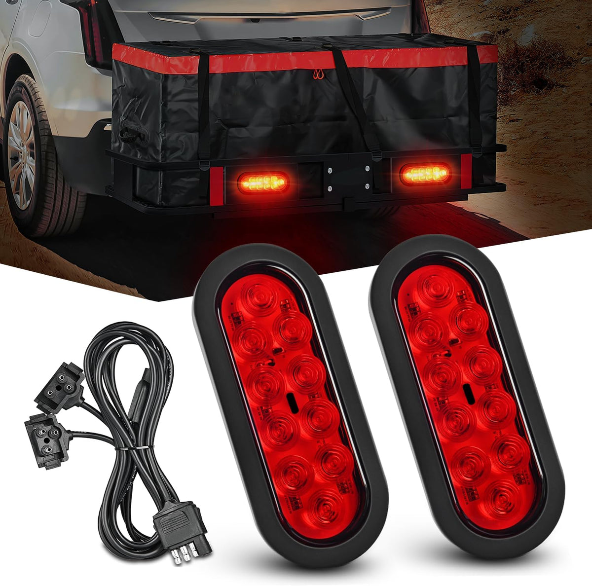 Nilight 6" Oval LED Trailer Tail Lights,Red, 2 Pack, Grommets Mount