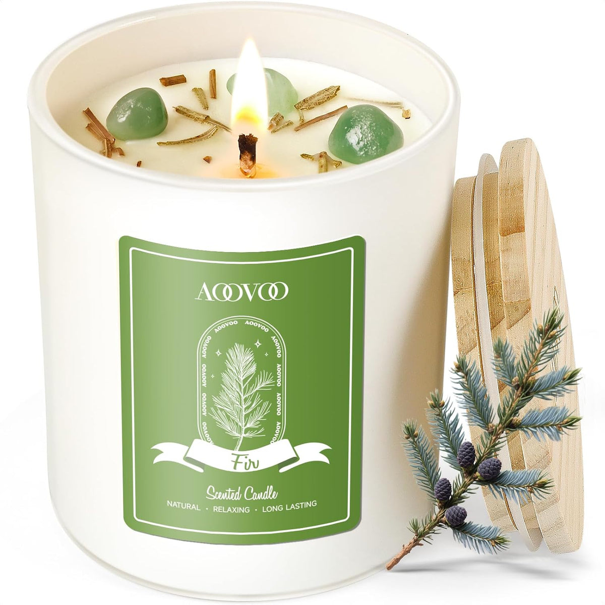 AOOVOO Lavender Scented Candles for Women - Aromatherapy Candle with Crystals Inside, 10oz Soy Candles for Home Scented, Birthday Gifts Mothers Day Candle for Women Mom