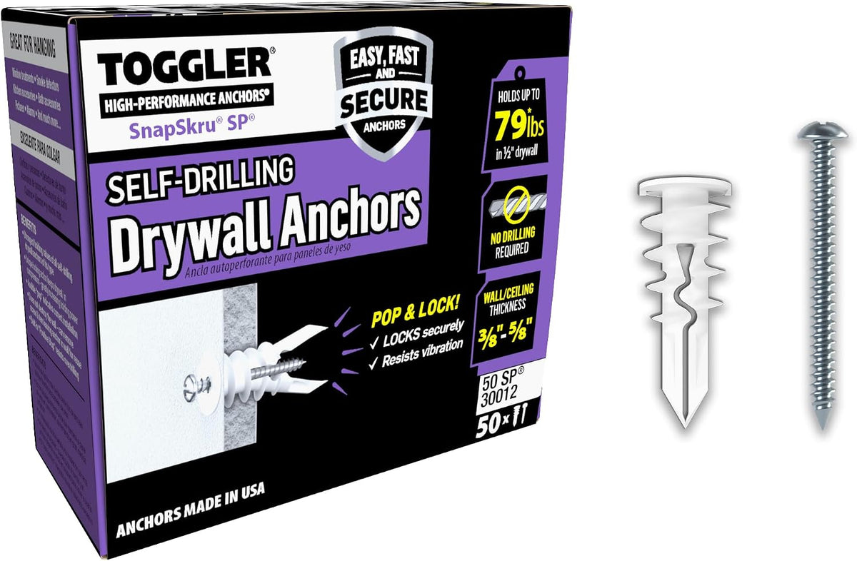 TOGGLER Toggle TB Drywall Anchor with Screws, 20 Pack, 3/8" to 1/2"