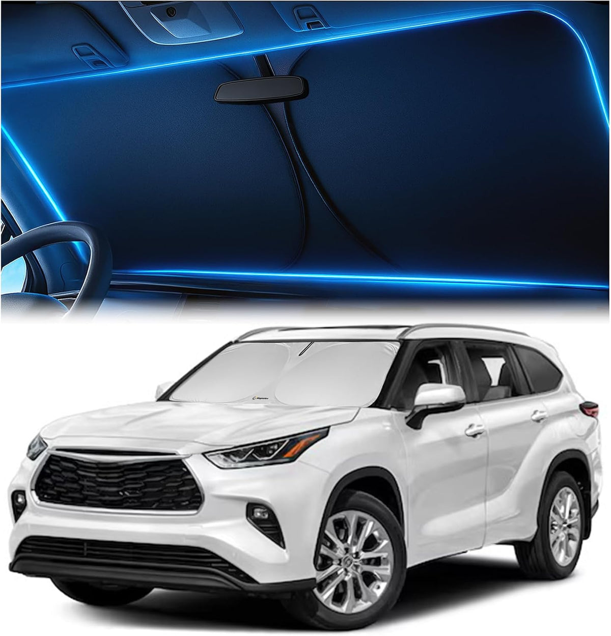 Magnelex Windshield Sun Shade for GMC Sierra 1500 2500 3500 (SLT AT4 Denali) 2019-2026, Foldable Car Window Sunshade, Heat & UV Visor Cover, Reflective Front Shades Accessories
