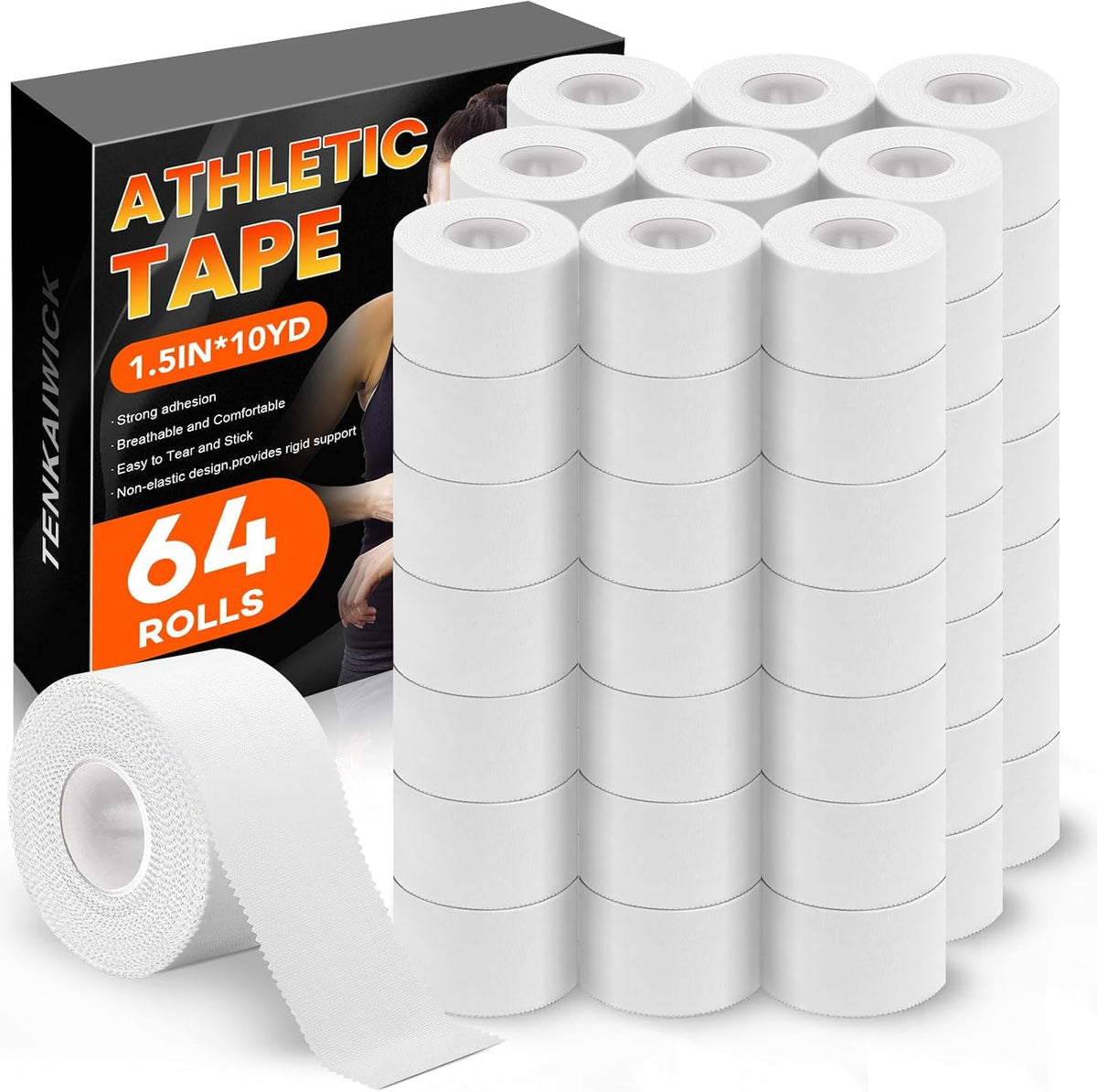 TENKAIWICK White Athletic Tape 16Pk, 1.5"x160Yds, Ankle/Wrist Support, for Soccer/Football