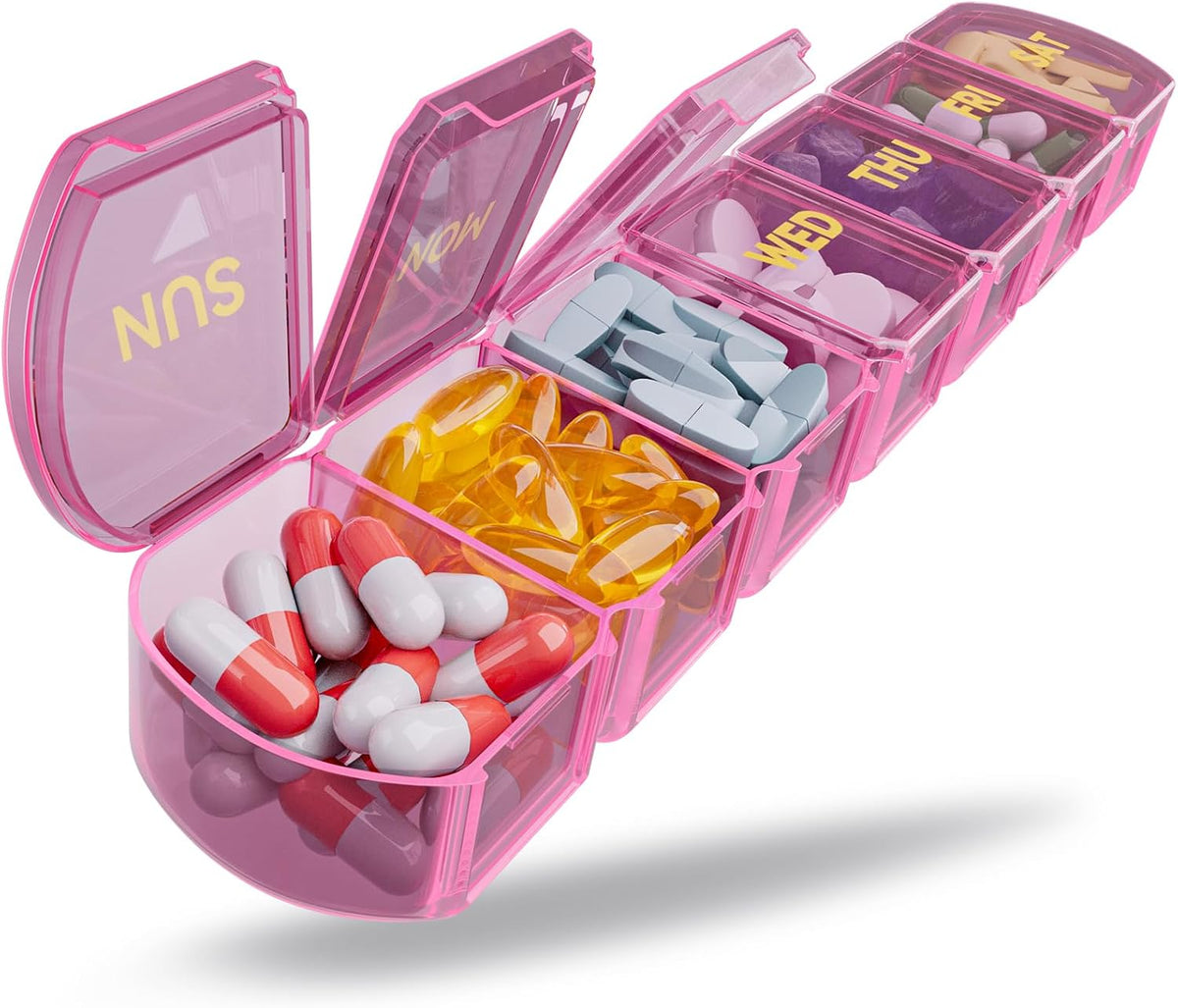 Large Pill Organizer Weekly - 7 Day Compartments with Easy-Open Design