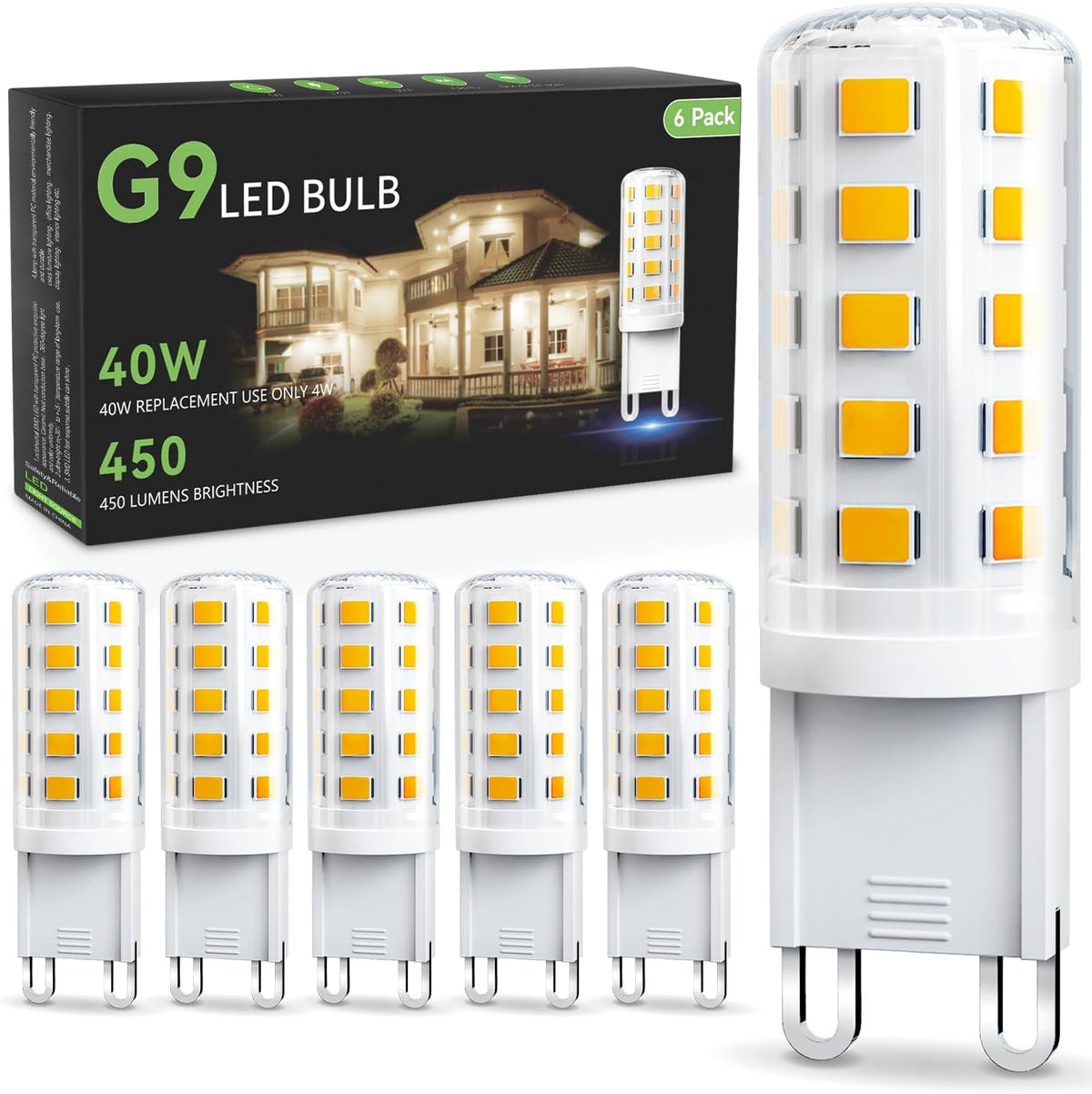 TJOY G9 LED Bulb 4W, 3000K Warm Soft White 6 Pack, 40 Watt Eq, G9 Base,120V
