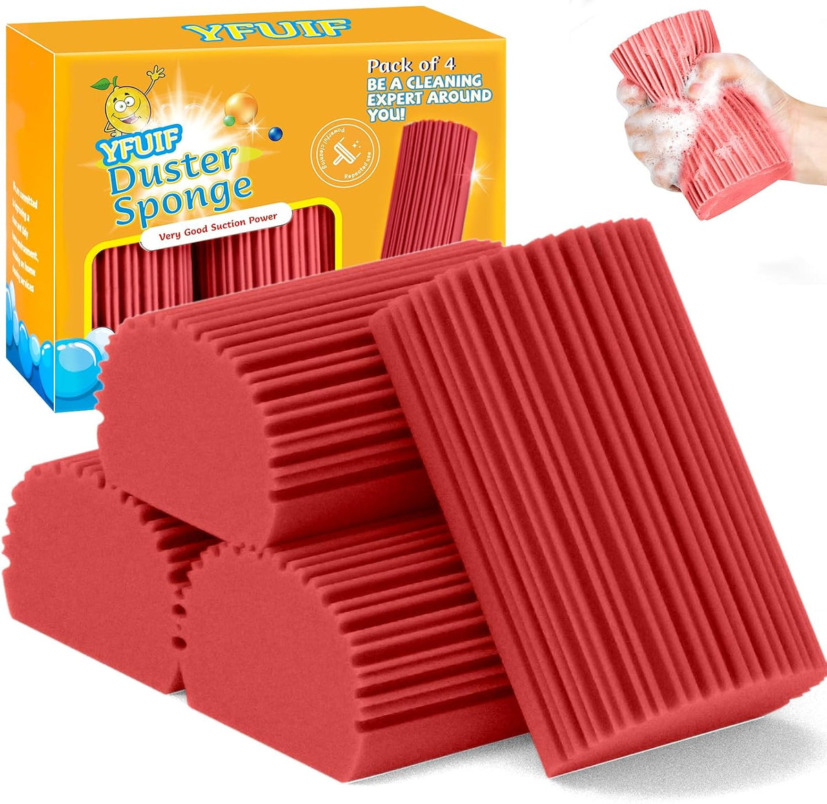 2/4/6/8-Pack Damp Clean Duster Sponge, Magic Sponge Eraser Baseboard Cleaner Tool, Dusters for Cleaning Blinds, Glass, Vents, Railings, Mirrors,Window Track Grooves and Faucets