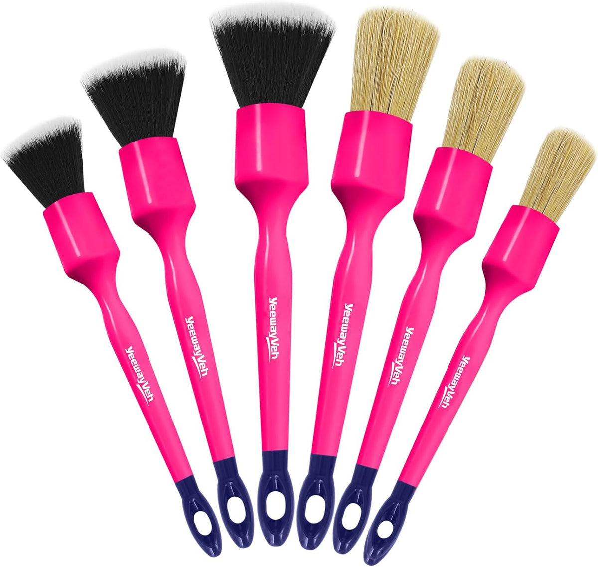 YeewayVeh 3PCS Car Detailing Brush Set, Boars Hair Bristles Brushes, Indigo