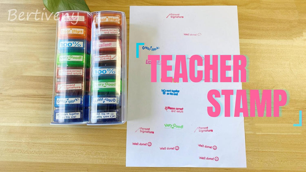 Teacher Stamps for Grading Classroom,Parent Signature Teacher Self-Inking Stamp Set for Homework Teacher Supplies with 8 pcs