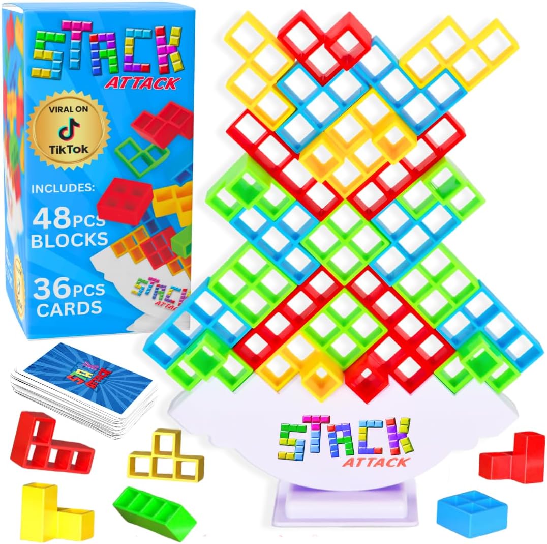 Stack Attack Tower Game for Kids & Adults, Family Balance Stacking Game Set