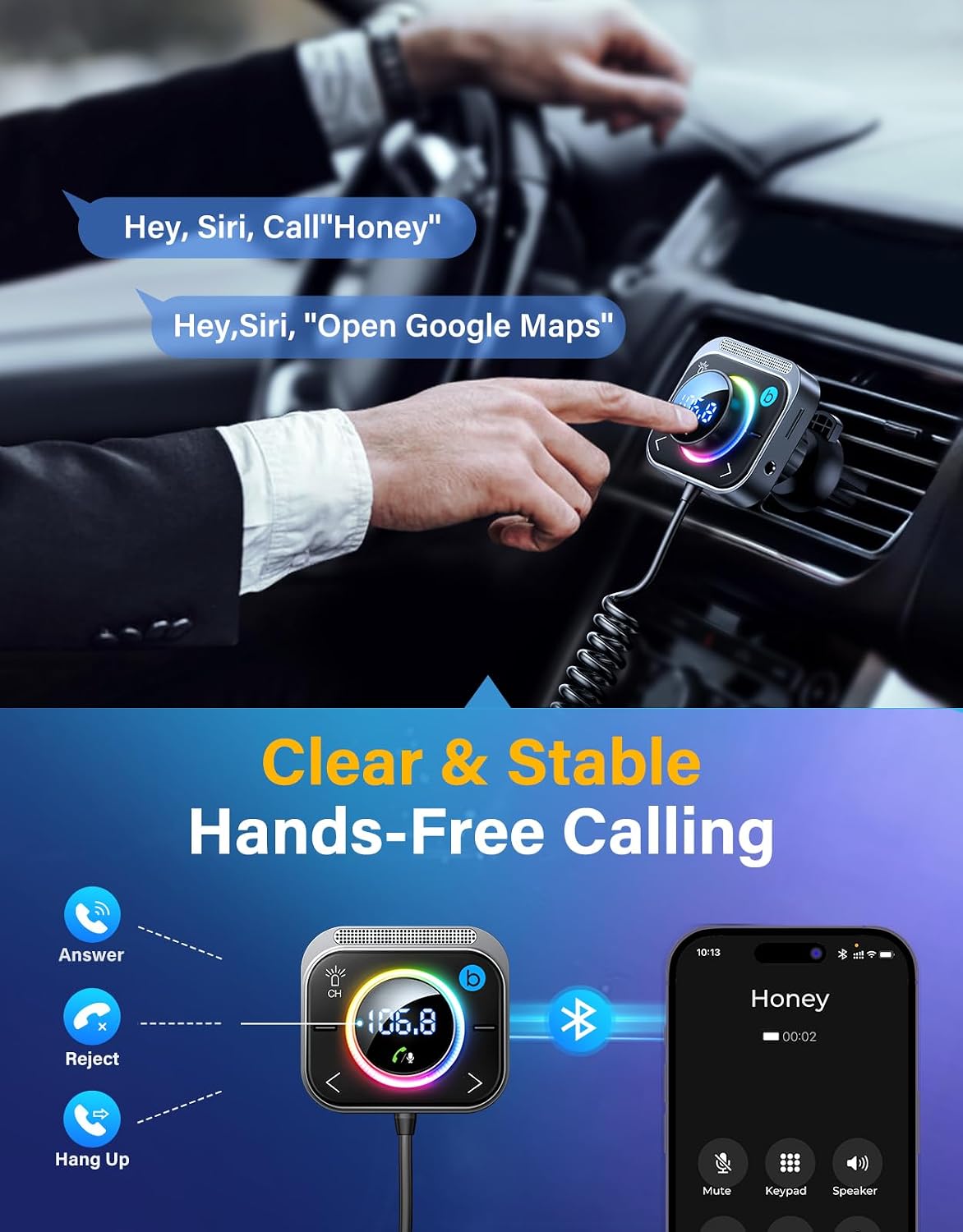 JOYROOM Bluetooth 6.0 Car Adapter FM & AUX HiFi Bass 96W Fast Charging