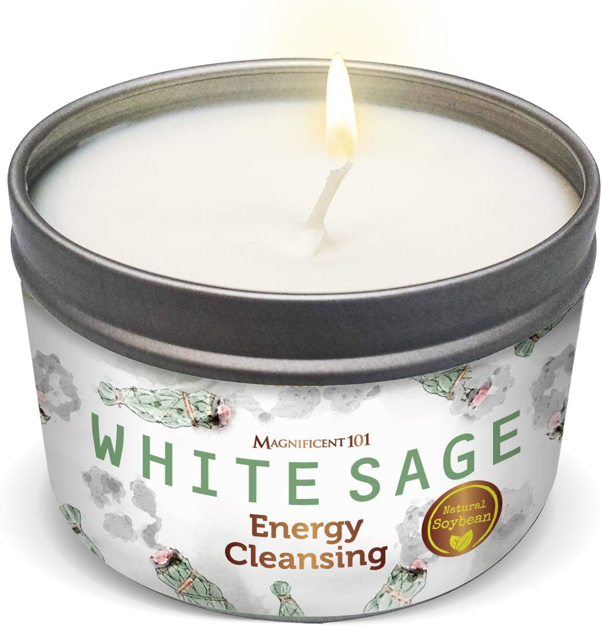 Magnificent 101 Pure Sage Tin Candle for Energy Cleansing, 6oz