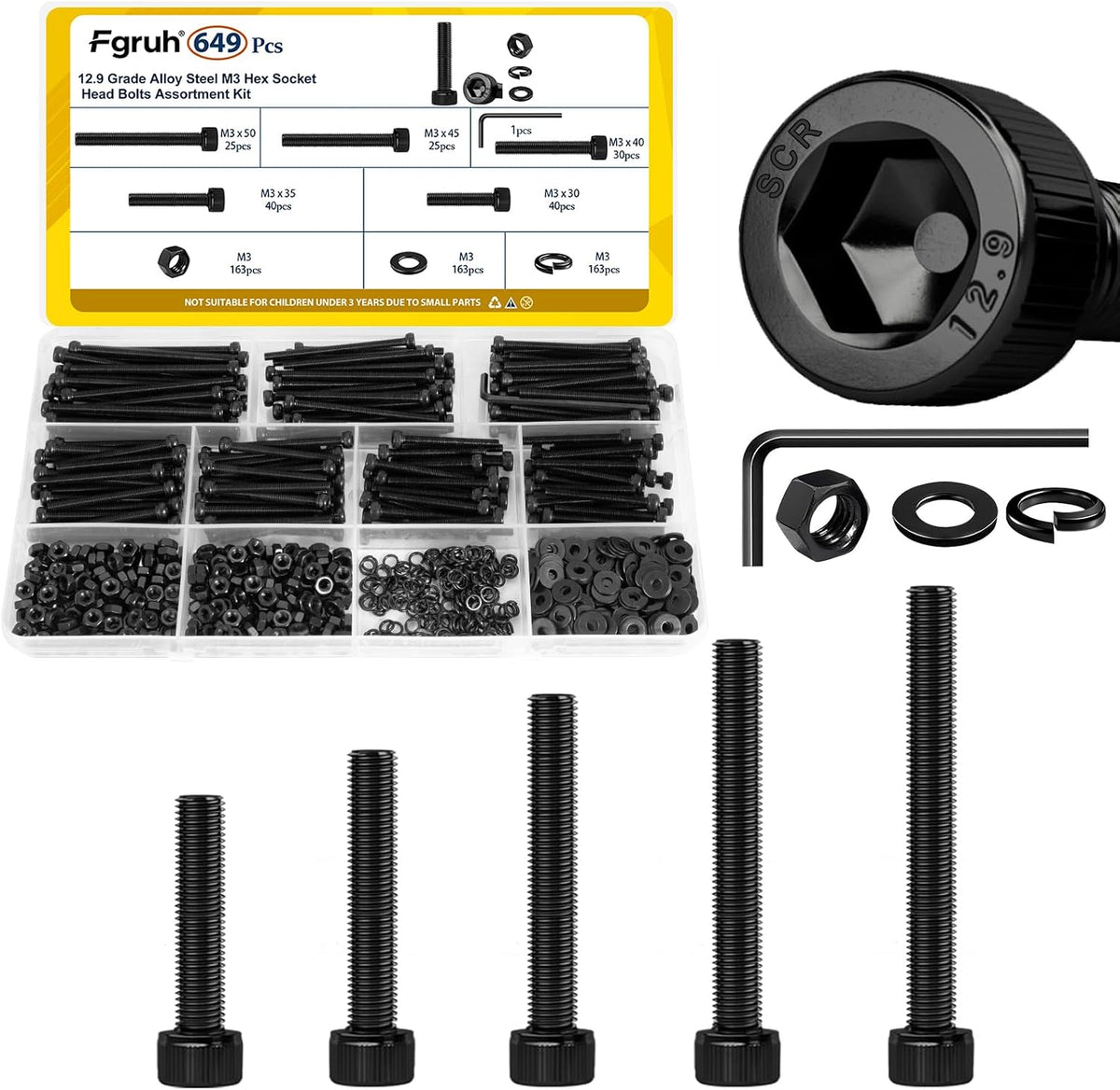 750PCS M3 Hex Socket Screw Assortment Kit,M3x6/8/10/12/16/20/25/30 mm