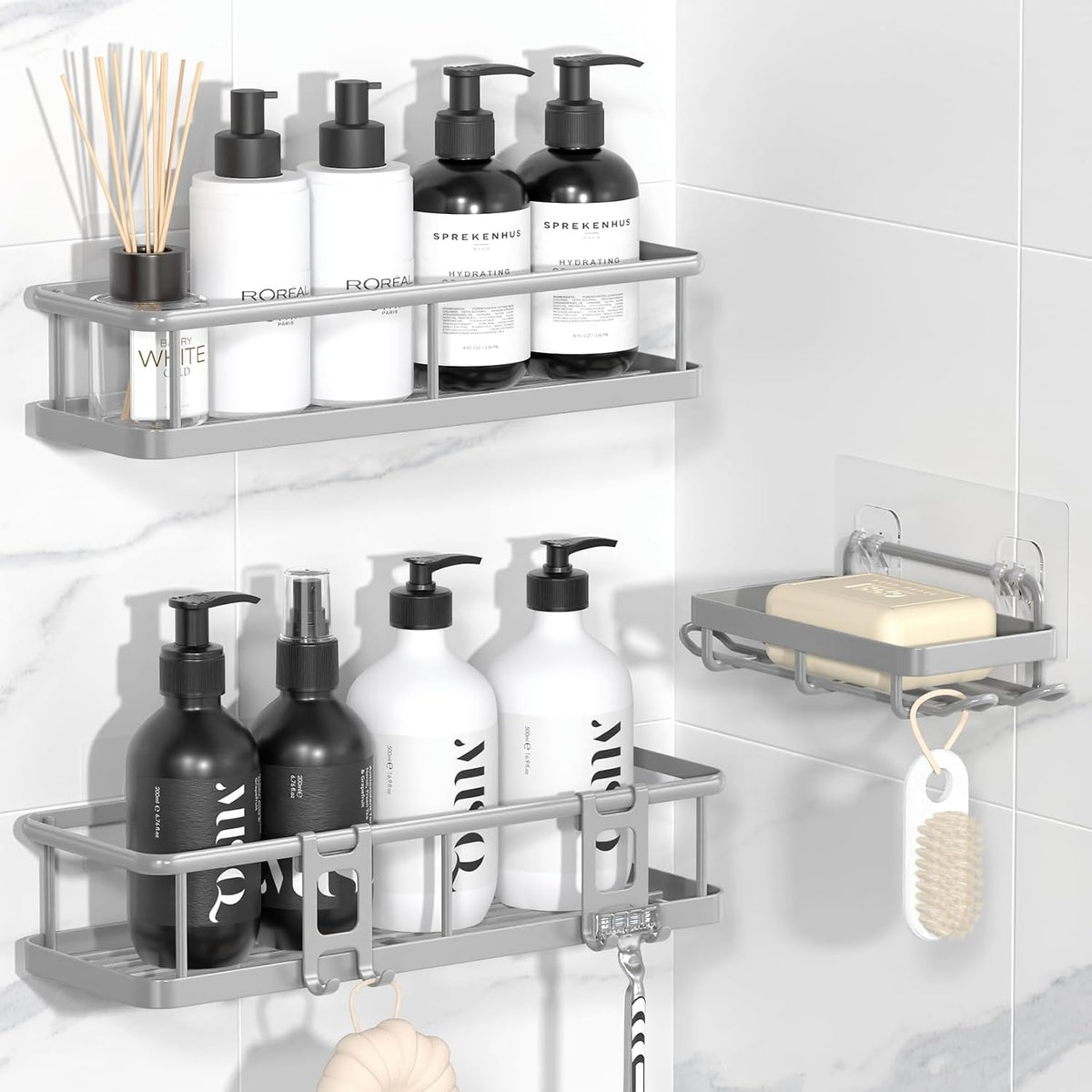 YASONIC Shower Caddy Adhesive, Rustproof Shower Organizer, Large Capacity Shower Shelves for Inside Shower, No Drilling Bathroom Organizers and Storage for Home Decor （2 Pack Black）