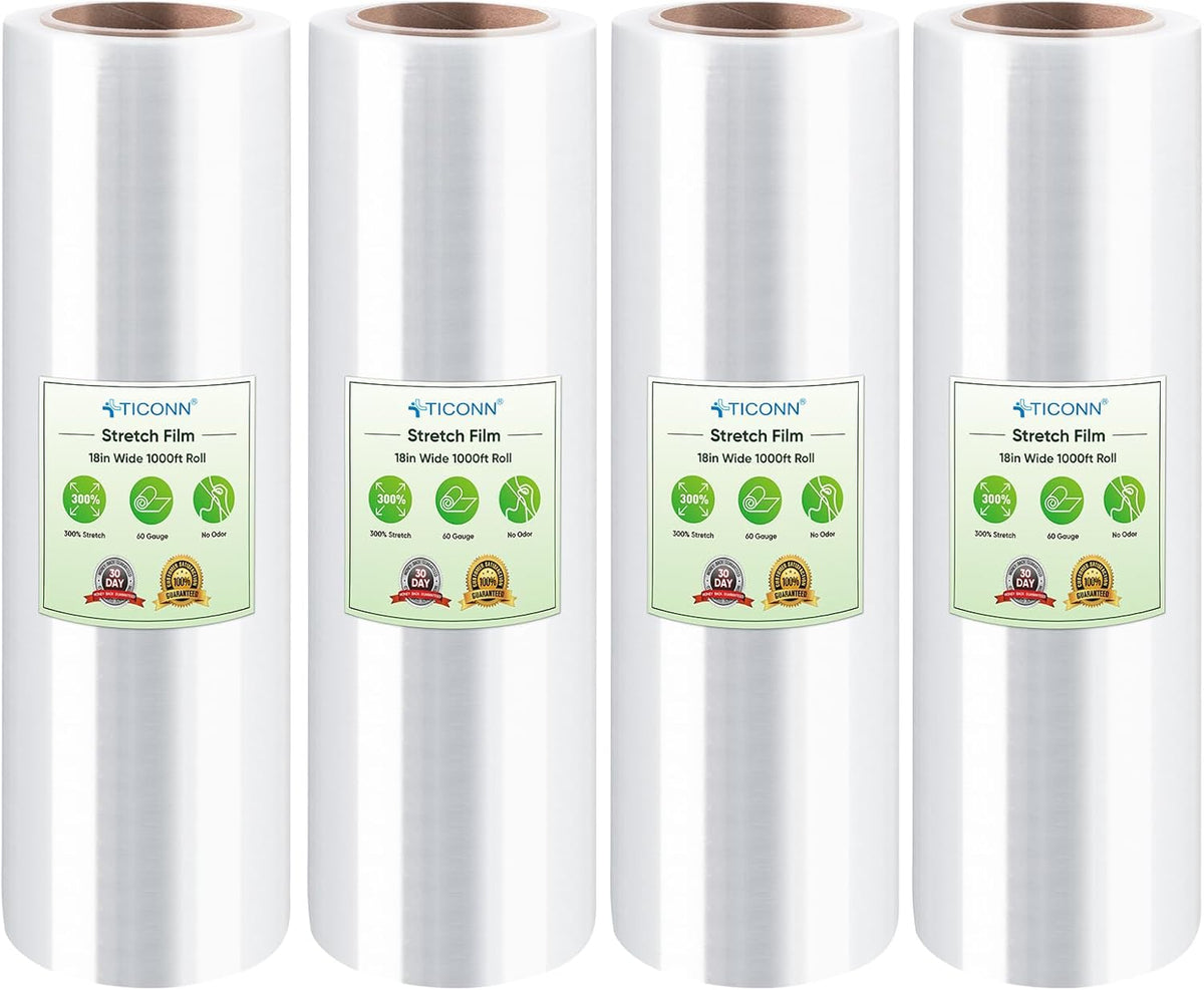 TICONN Stretch Wrap Roll, 15 in x 1000 ft Plastic Wrap for Moving Furniture