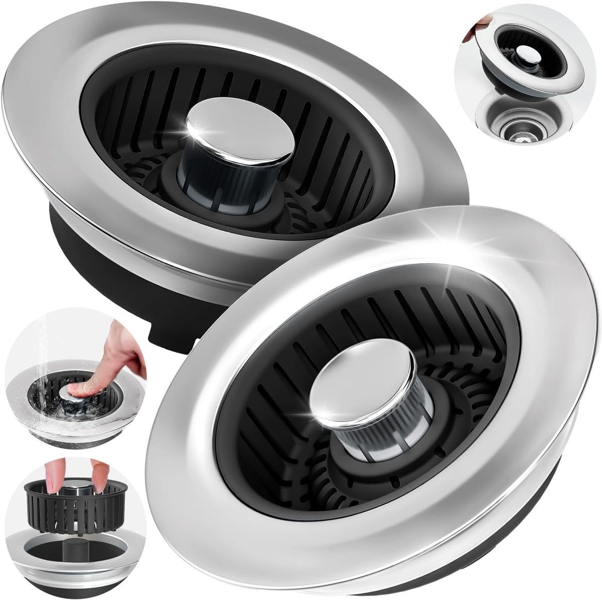 zaa 3 in 1 Kitchen Sink Drain Strainer Stopper Removable Basket Pop-Up