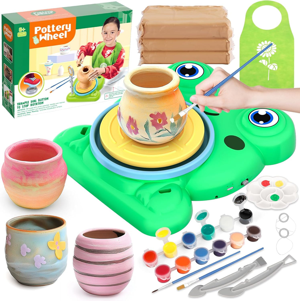 Pottery Wheel for Kids, Pottery Painting Craft Kit Sensory Toy Gift Girl 6+