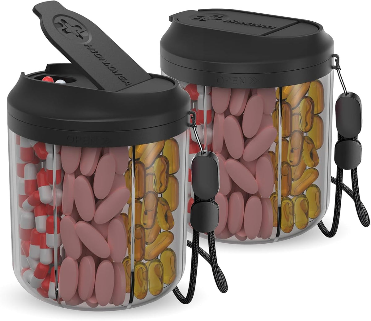 HIONXMGA Pill Bottle Organizer, Pill Dispenser Supplement Container Black