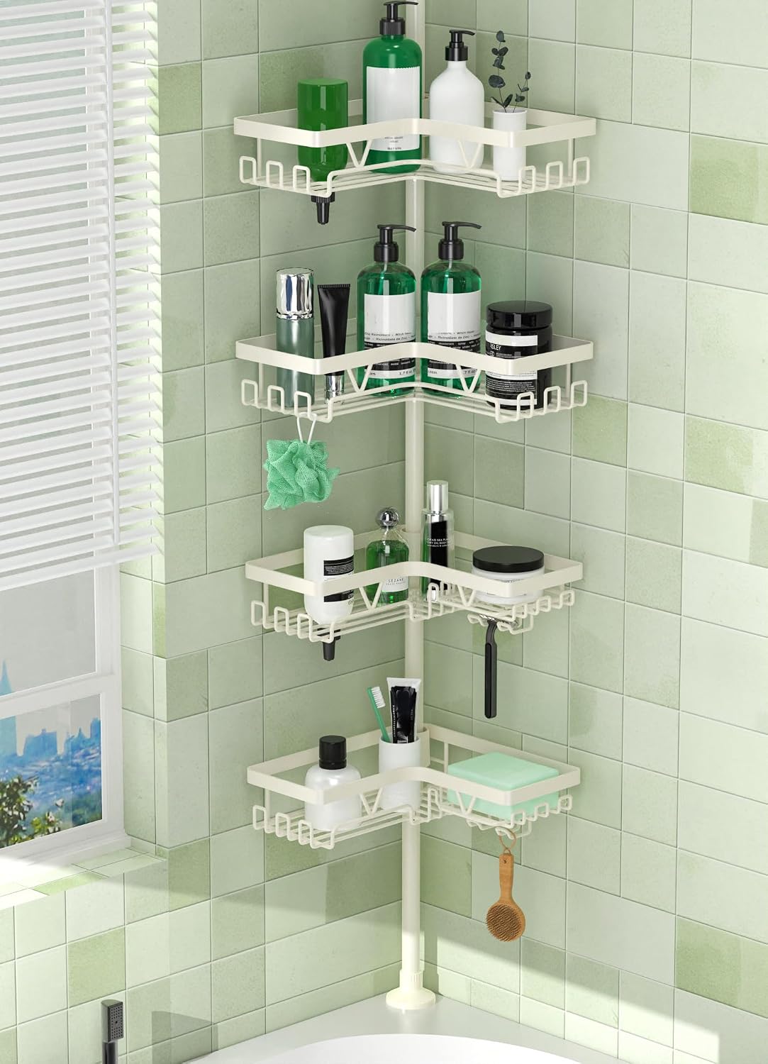 DAOYA Corner Shower Caddy Tension Pole 4 Tier Shower Caddy Organizer Black