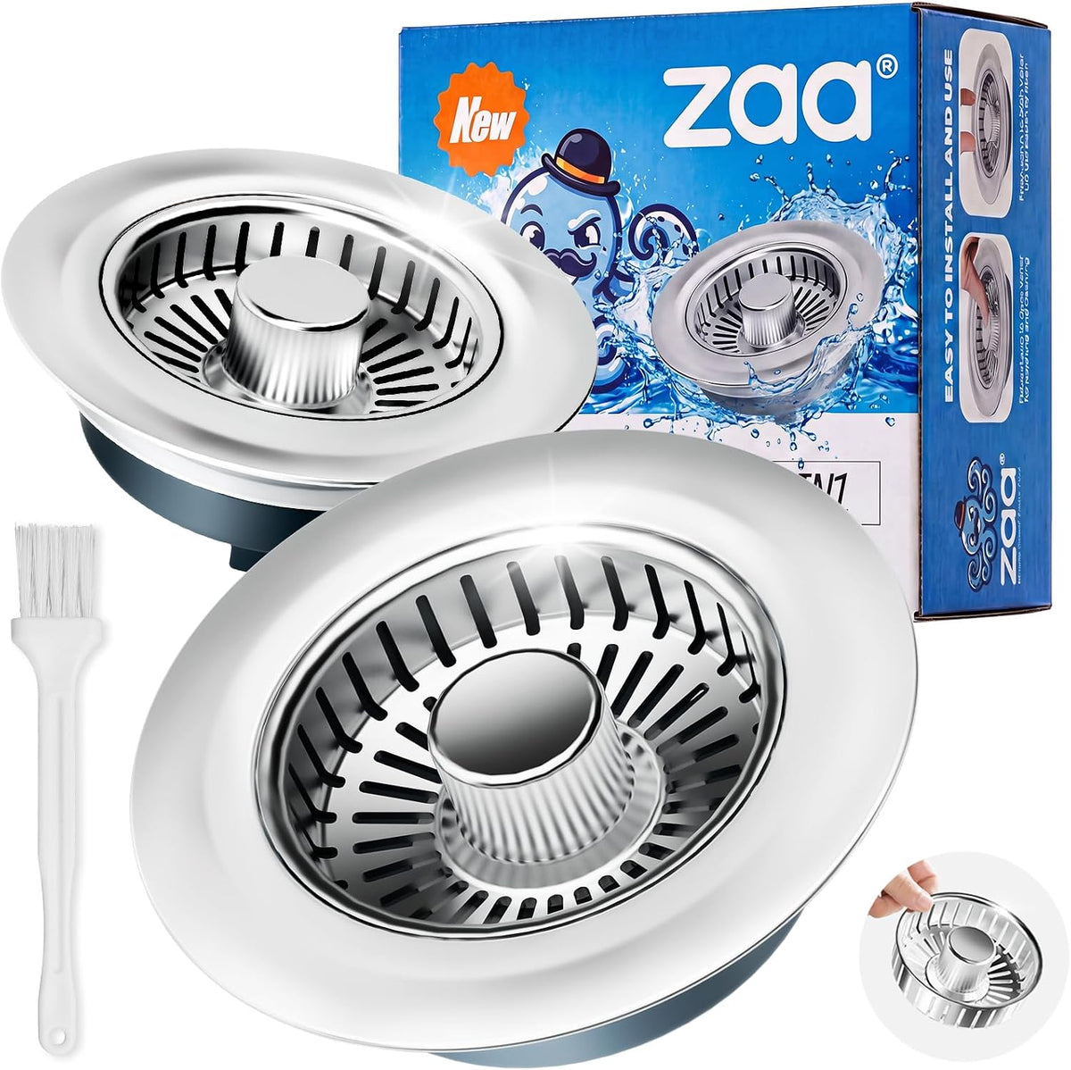 zaa 3 in 1 Kitchen Sink Drain Strainer Stopper Removable Basket Pop-Up