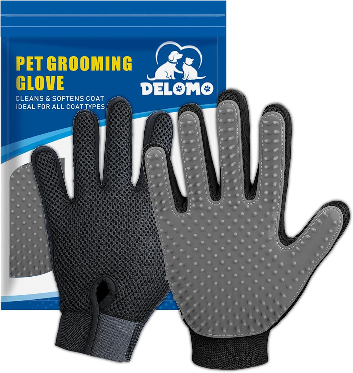 Pet Hair Removal Glove with 255 Silicone Tips for Dogs & Cats, 1 Pair Blue