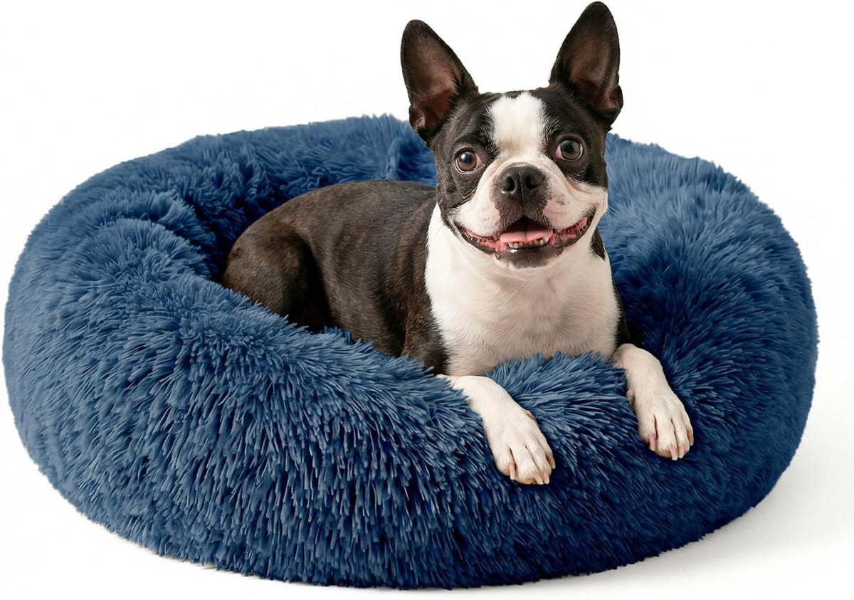 Small Calming Dogs Bed for Small Dogs Anti-Anxiety Machine Washable Fluffy Luxury Anti-Slip Waterproof Mute Base Warming Cozy Soft Pet Puppy Round Bed