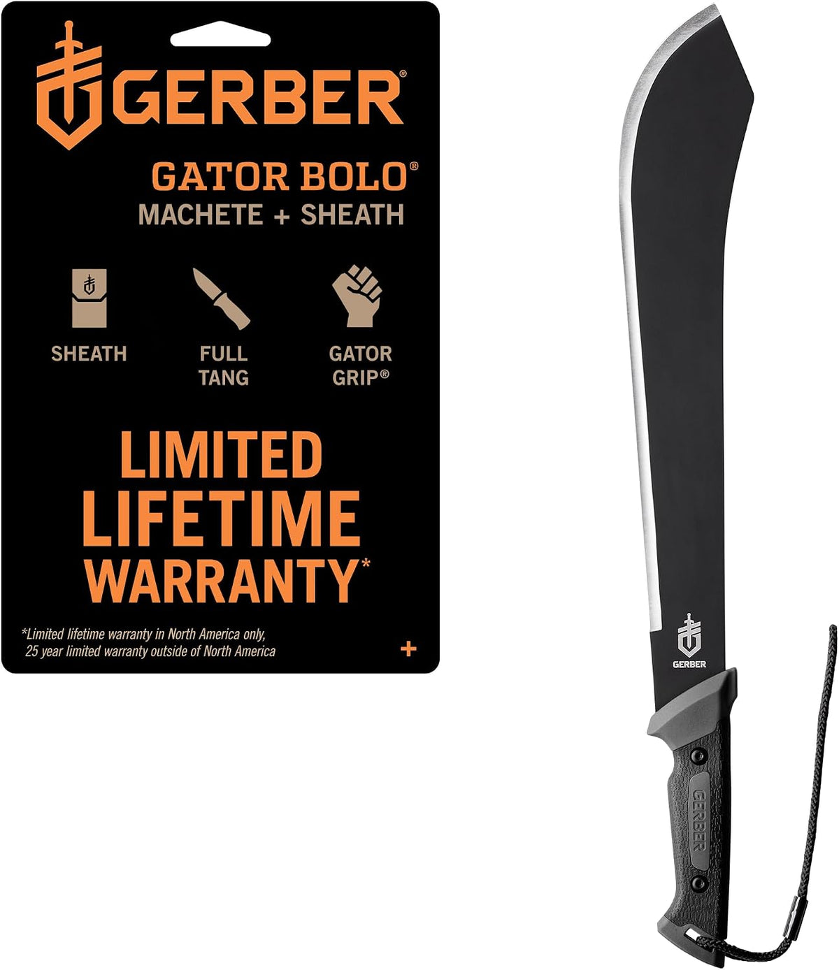 Gerber Gator Machete w/ Saw & Plain Edge Blade, Sheath, 25" / 18"