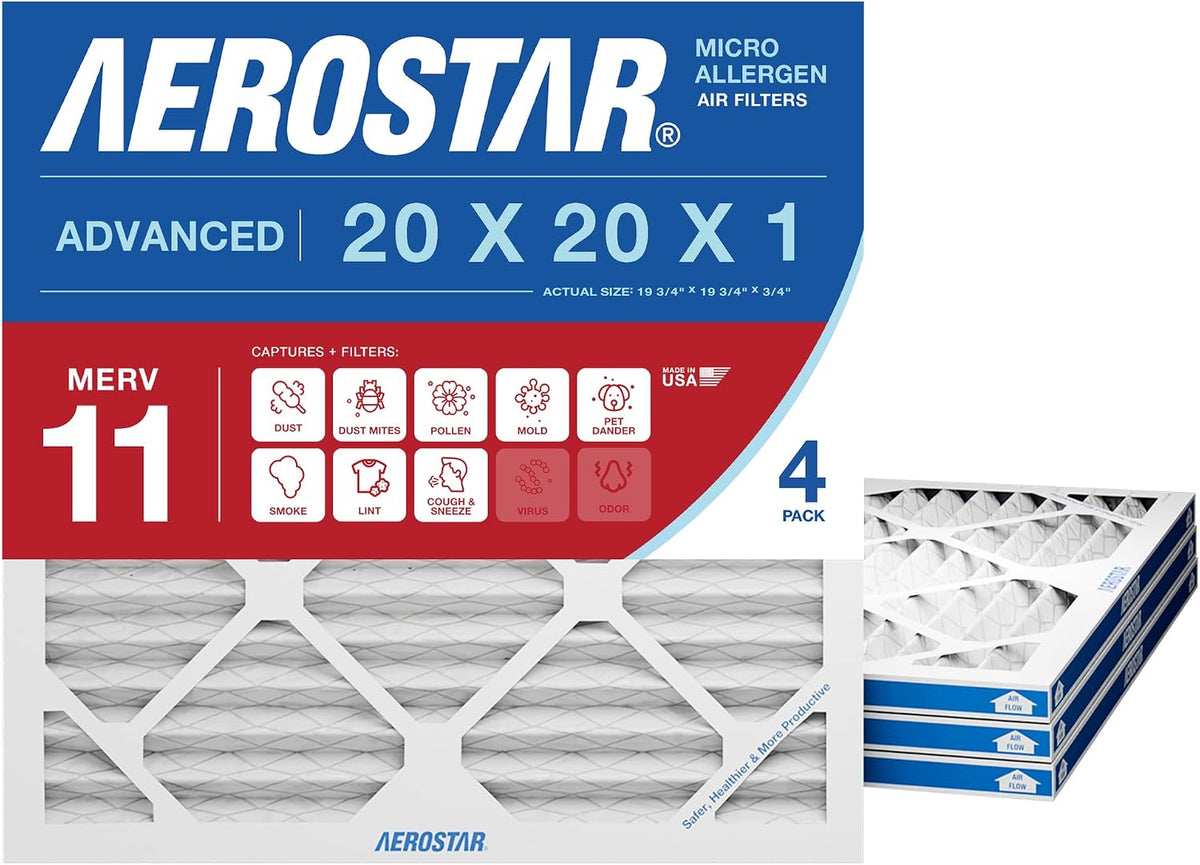 Aerostar Air Filter 20x20x1 MERV 8 AC Filter, HVAC, Furnace Filter, 6 Pack