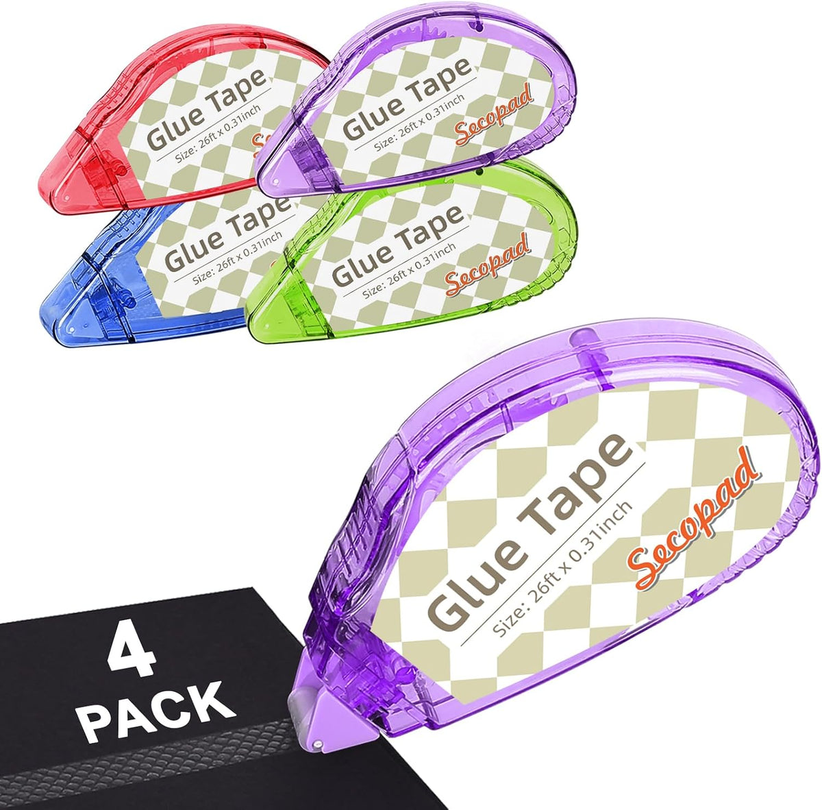 Secopad Scrapbook Tape, Glue Tape for Crafts, 4 Pack, Light-Colored Shell