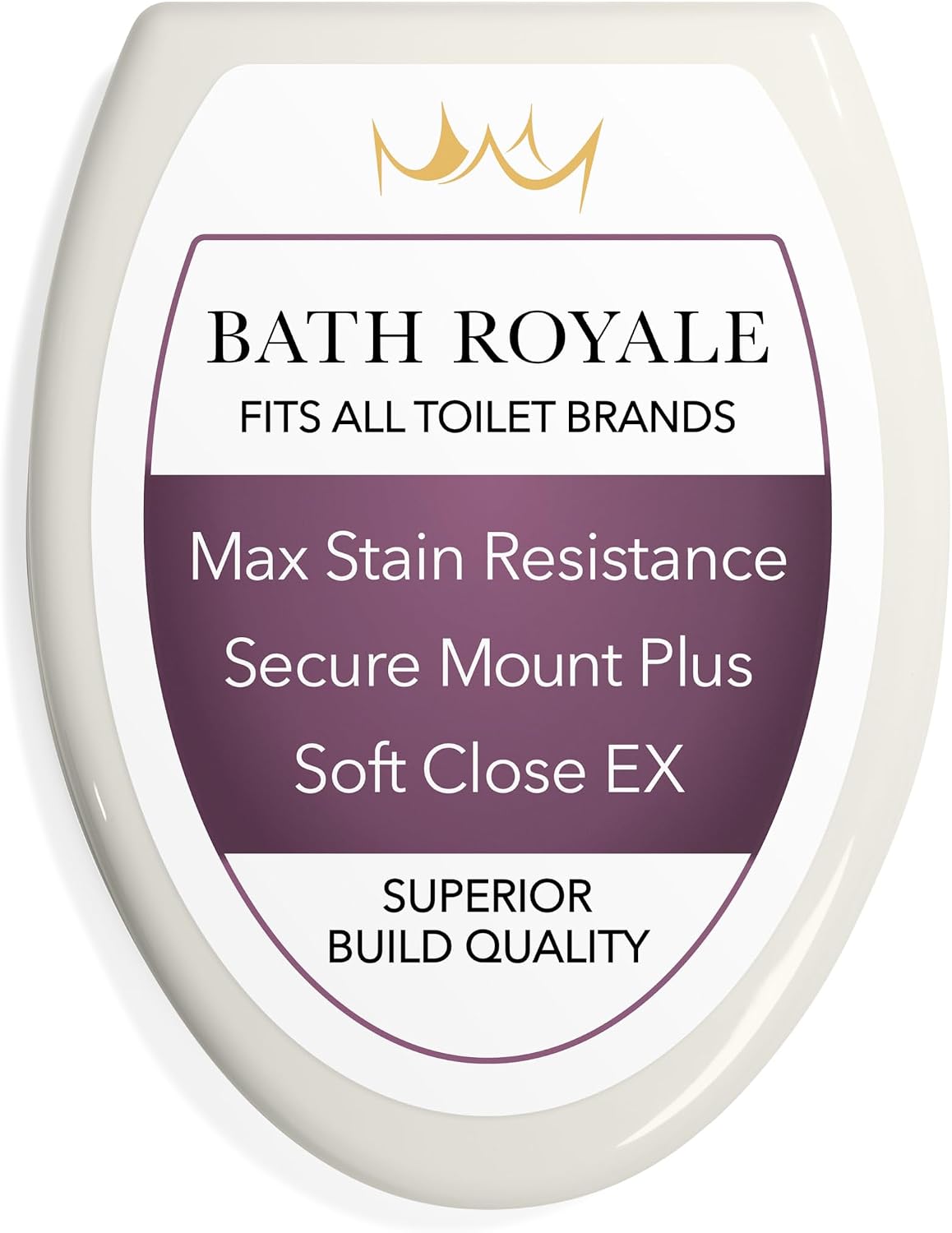 Bath Royale Slow Close Toilet Seat BR501-00 White Elongated, Stain-Resistant and Easy to Keep Clean, Heavy Duty Fits All Toilet Brands, Executive Series