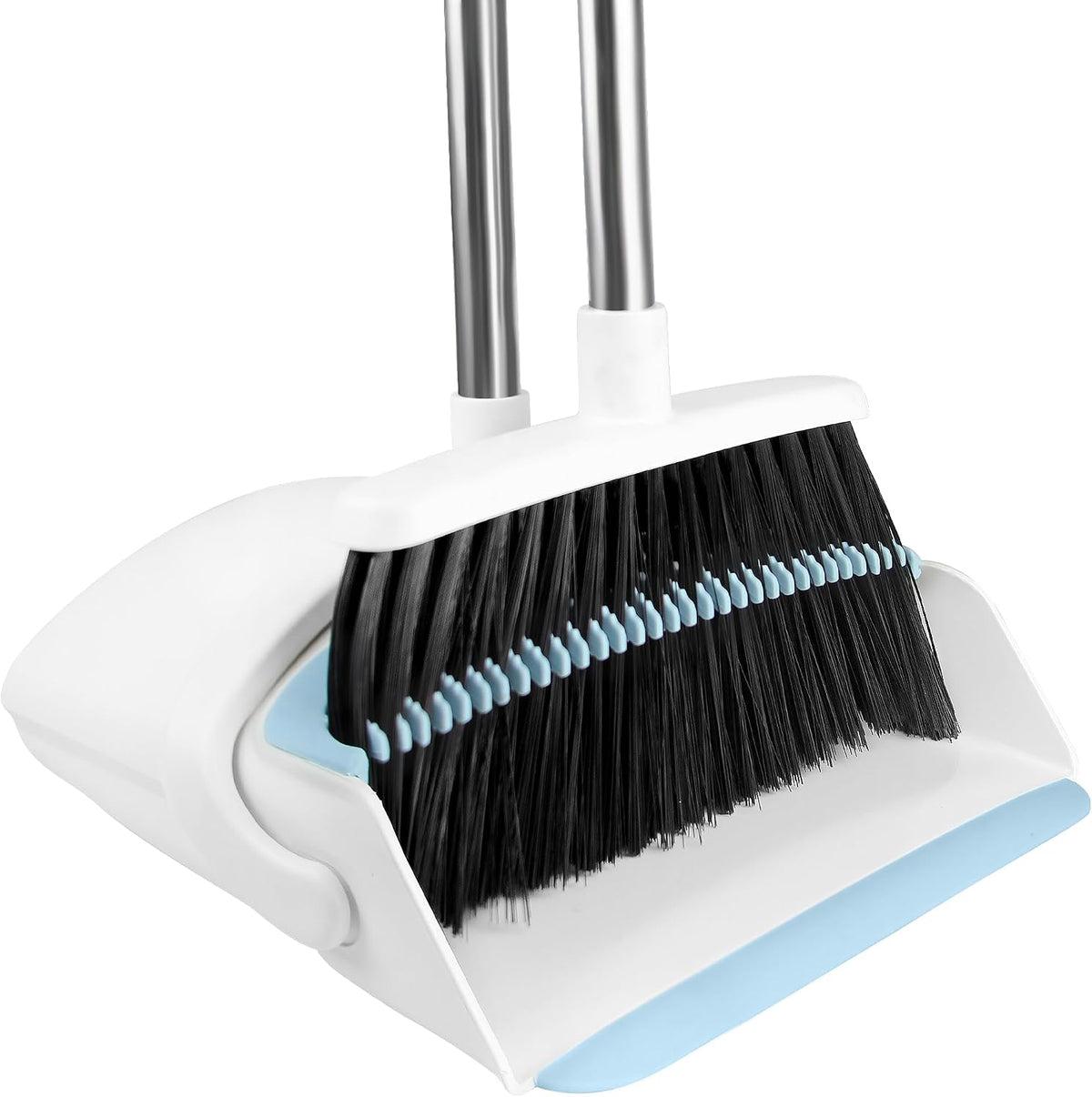Broom with Dustpan Combo Set for Home, 52-in Long Adjustable Handle Angle Broom and Dustpan Set with Dustpan Comb Teeth for Sweeping Pet Hair Food Dirt Kitchen (White-Purple)