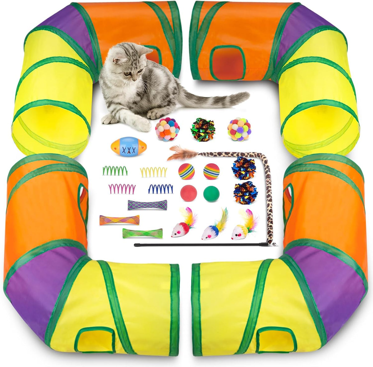 Retro Shaw 33Pcs Cat Toys with Tunnel for Indoor Cats