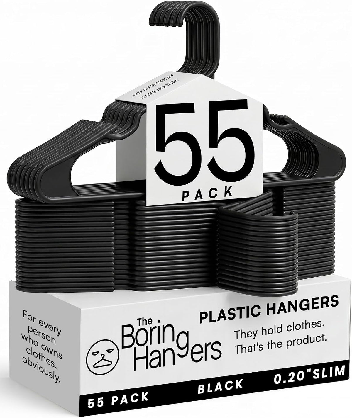 White Plastic Hangers 55 Pack - 10 lb Heavy Duty Plastic Clothes Hangers for Closet - 0.20" Thin, Slim & Space Saving White Coat Hangers for Shirts, Dresses, Jackets, Pants