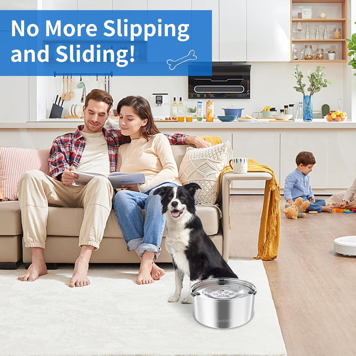 Kactoily 3L/101oz Dog Water Bowl Stainless Steel Slow Water Bowl for Dog | No-Spill Slow Drinking Water Bowl for Medium Large Dogs, Spill Proof Dog Water Bowl for Home, Vehicle and Travel Use