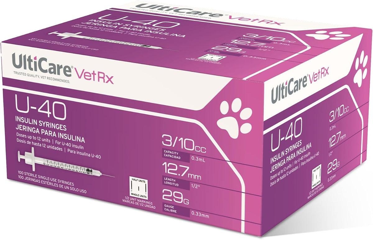 UltiCare VetRx U-40 Pet Insulin Syringes, 3/10cc, 29G x 1/2", 100 Ct