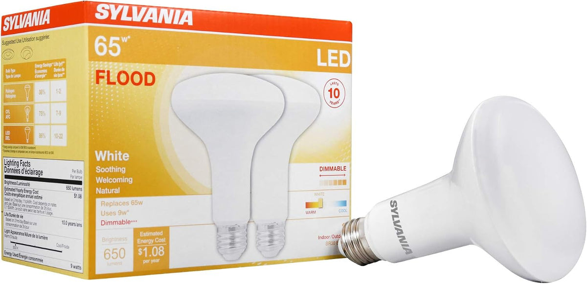 Sylvania ECO LED BR30 Light Bulb, 65W = 10W, Dimmable, Frosted Finish, 650 Lumens, 2700K, Soft White - 4 Pack (40870)