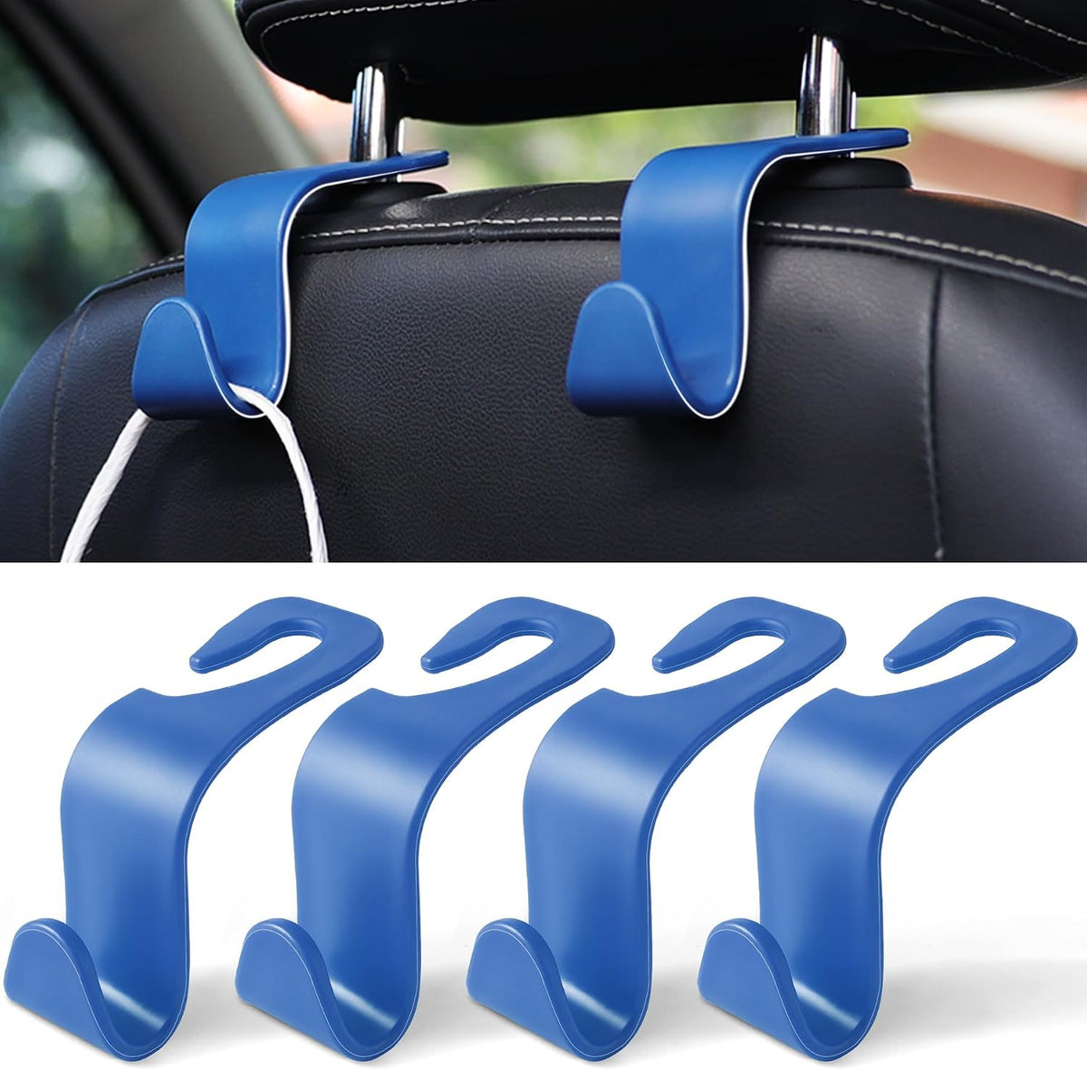 LivTee Car Seat Headrest Hook, Auto Seat Hook Hangers Storage Organizer Interior Accessories for Purse Coats Umbrellas Grocery Bags Handbag, 4-Pack