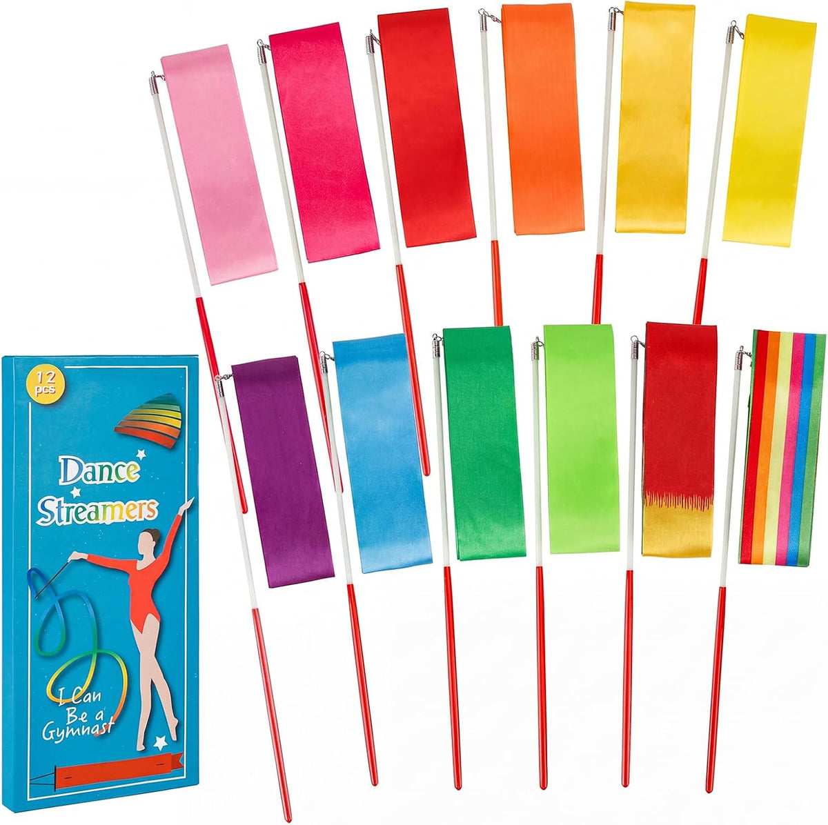 YGEOMER 12pcs Rainbow Gymnastics Dance Ribbon Wands