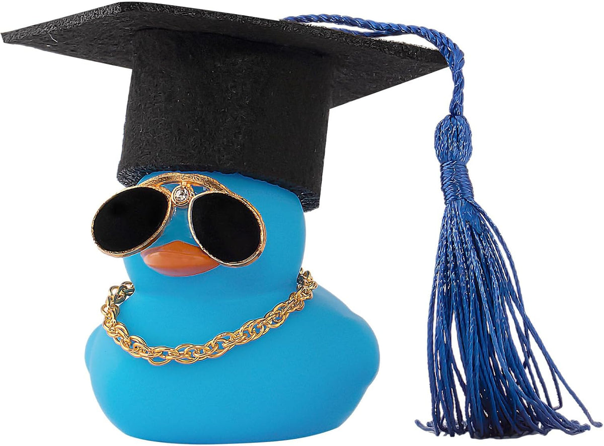wonuu Car Dashboard Decor Graduation Hat Color Rubber Duck, Car Ducks Ornaments with Mini Graduation Hat Necklace Sunglasses (Gold)