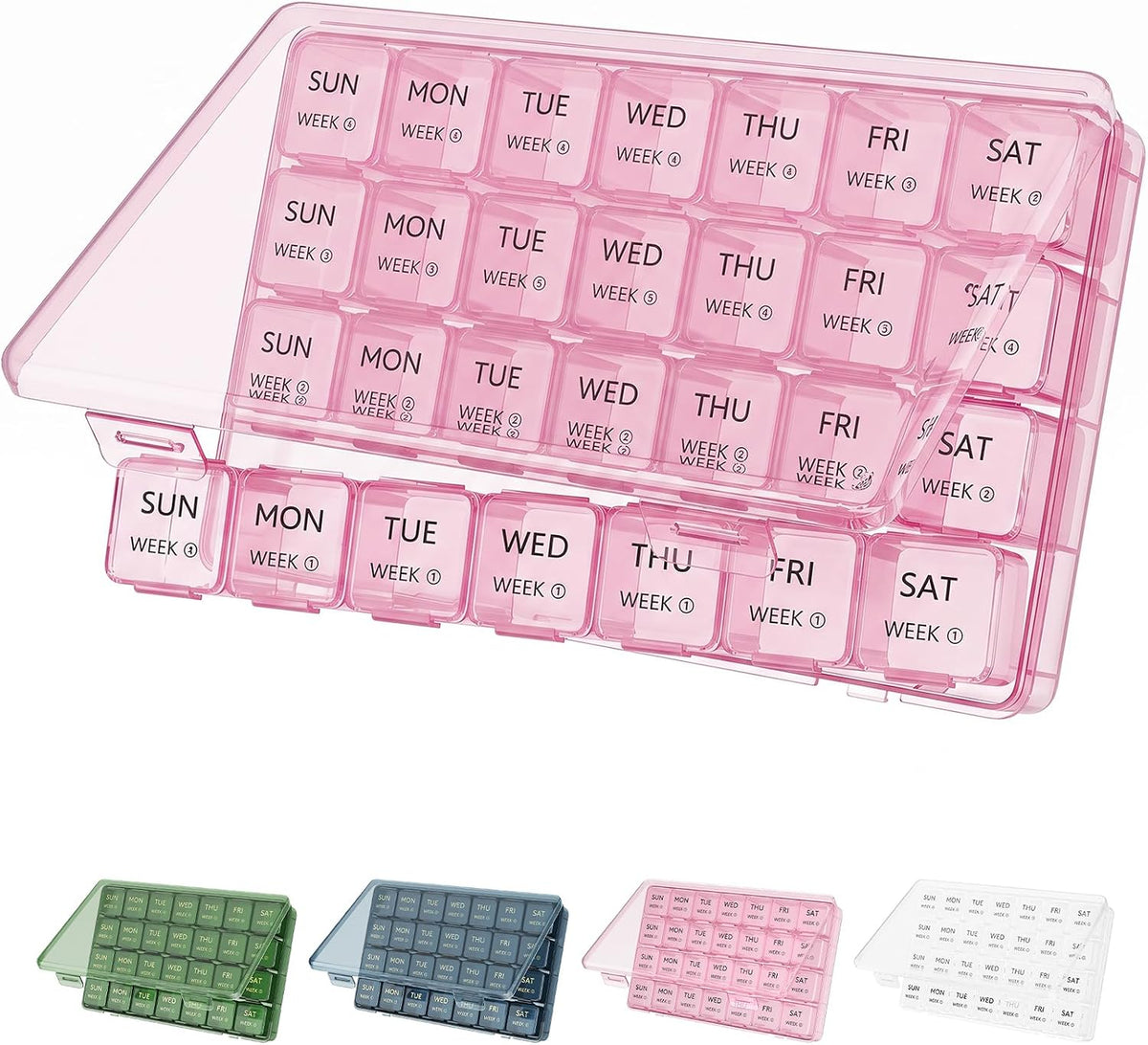 Lifewit Monthly Pill Organizer Once a Day, 28 Day Pill Box, Black, 28 Grids