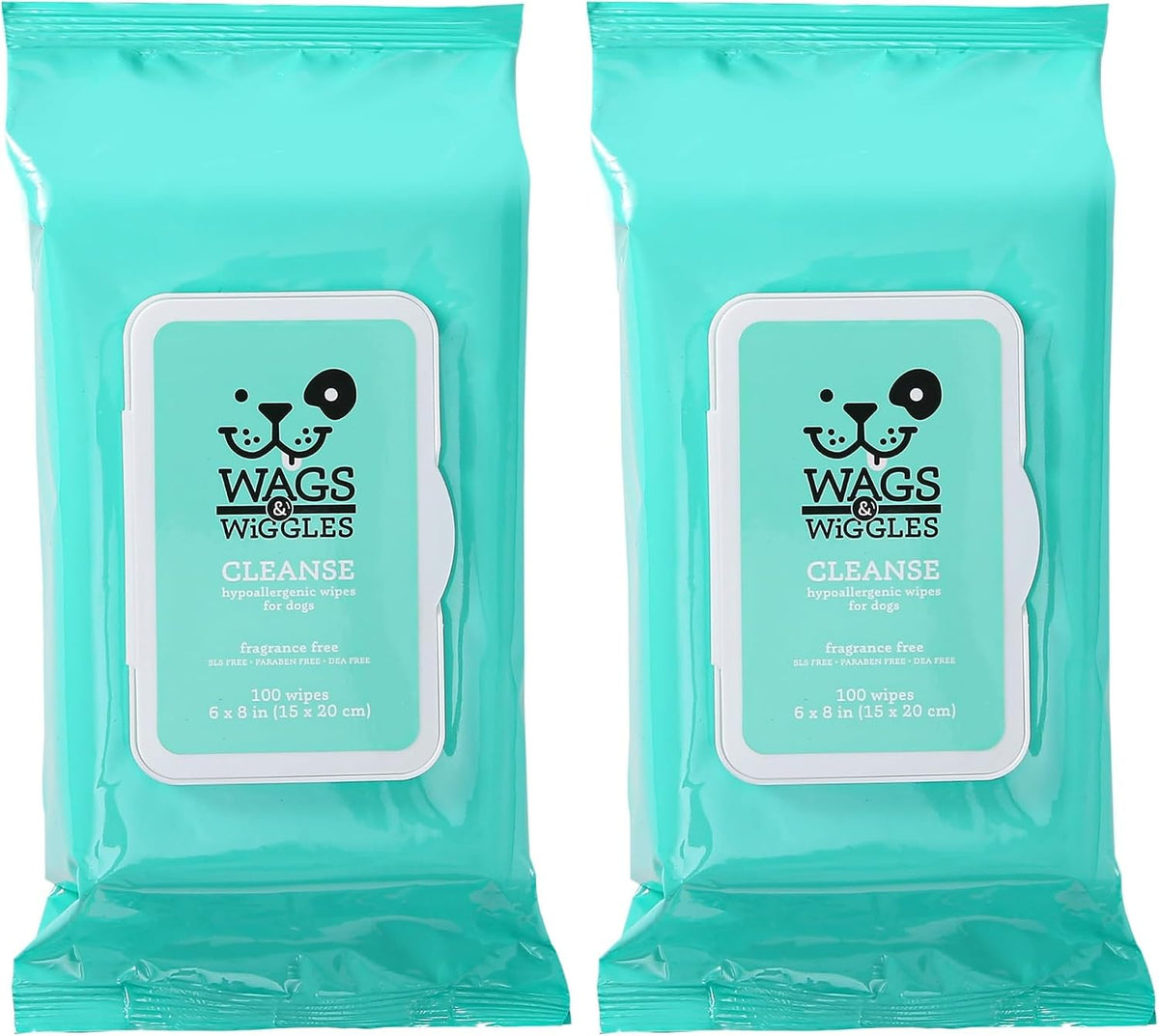 Wags & Wiggles Hypoallergenic Dog Wipes, Fragrance-Free, 100 Count | Waterless cleansing cloths for paws, face, and body, no SLS, parabens, or DEA for sensitive skin