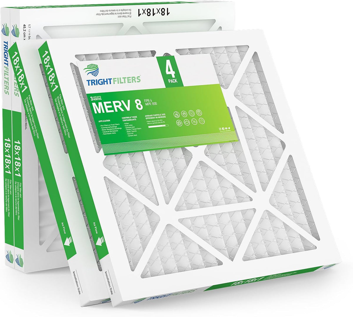 TRIGHTFILTERS 12x12x1 Air Filter 6 Pack, MERV 8 Pleated Home HVAC AC Filter
